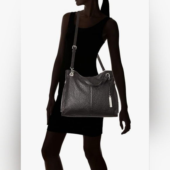 NEW Vince Camuto Genuine Pebble Leather "Riley" Tote Crossbody Bag Purse Black - Picture 14 of 16